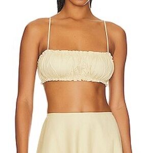 WeWoreWhat Wheat Scrunchie Ruched Bra Crop Top